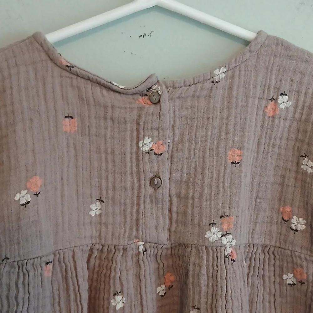 H&M Girl's Tan Floral Long-Sleeve Cotton Dress Size 6